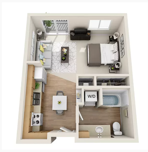 Floor plan for studio, 1 bath, 495 sqft